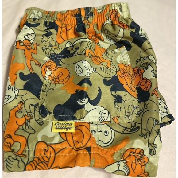 Vintage Curious George AOP Kids Swim Shorts Trunks Tan/Khaki/Orange/Black 12M - Picture 1 of 13